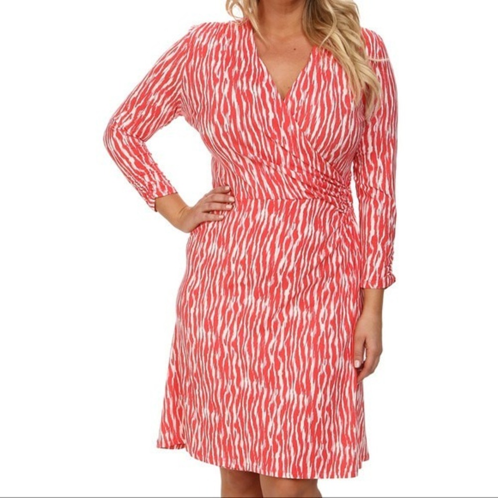 Pendleton Dress womens large Salmonberry Ivory Zebra Faux Wrap Breezeway new